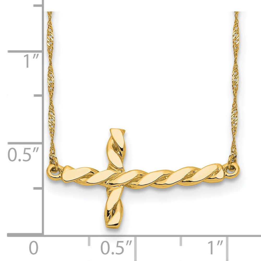 14K Gelbgold Poliert Gedreht Seitlich Kreuz 17 Zoll Halskette