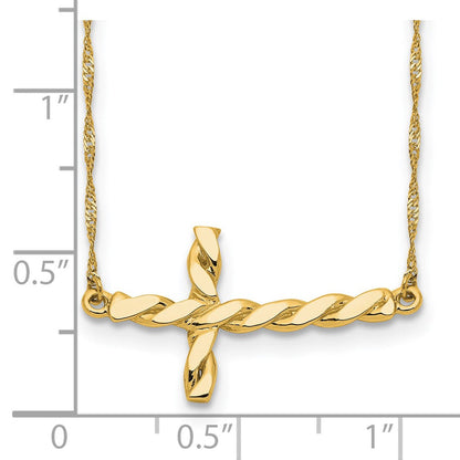 14K Gelbgold Poliert Gedreht Seitlich Kreuz 17 Zoll Halskette