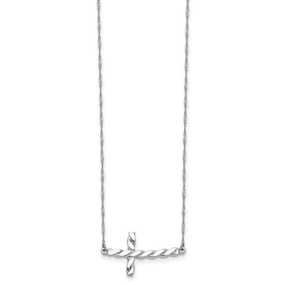 14K Weißgold Poliert Gedreht Seitlich Kreuz 17 Zoll Halskette
