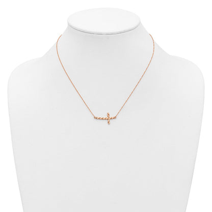 14K Roségold Poliert Gedreht Seitlich Kreuz 17 Zoll Halskette