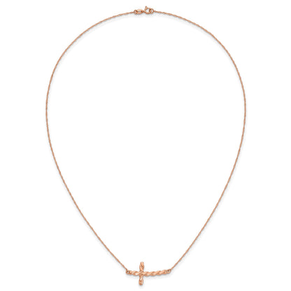 14K Roségold Poliert Gedreht Seitlich Kreuz 17 Zoll Halskette
