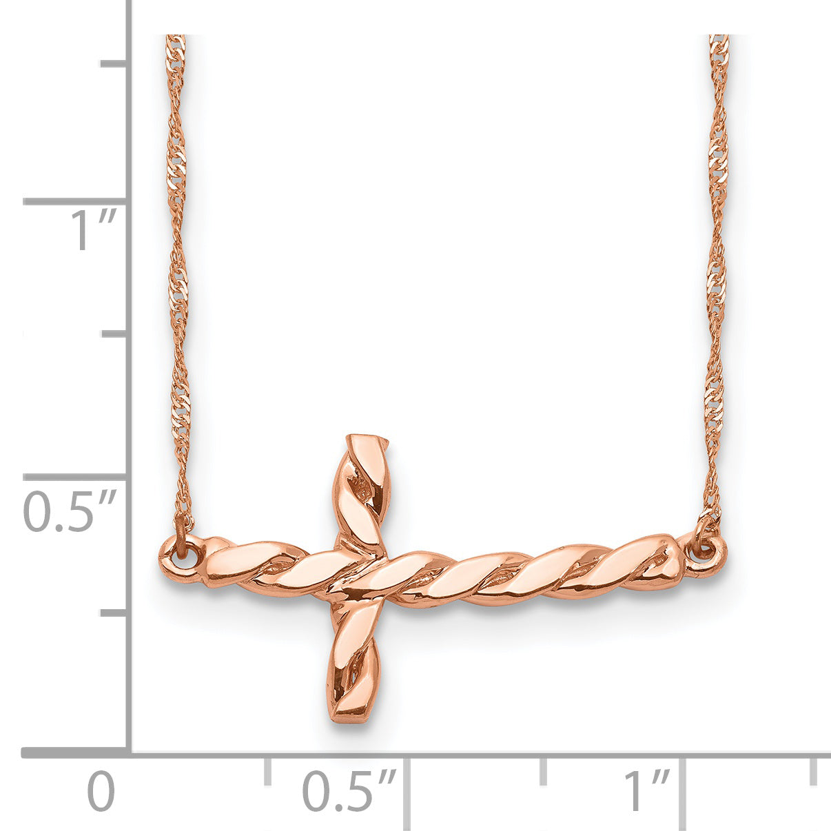 14K Roségold Poliert Gedreht Seitlich Kreuz 17 Zoll Halskette