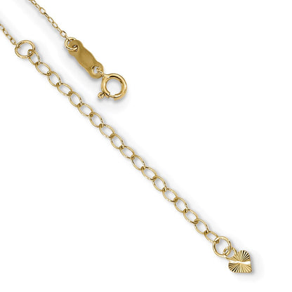 14K Gelbgold Poliert 2-strand Diamantiert Kreuz & Herz mit 2 Zoll. Verlängerung. Halskette