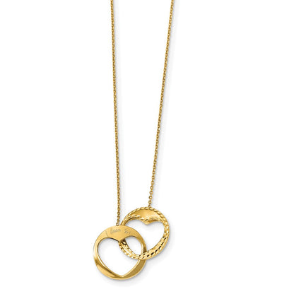 14K Gelbgold Poliert Doppelt Interlocking Herz I Liebe You mit 1 Zoll Verlängerung. Halskette