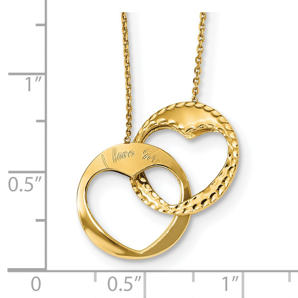 14K Gelbgold Poliert Doppelt Interlocking Herz I Liebe You mit 1 Zoll Verlängerung. Halskette