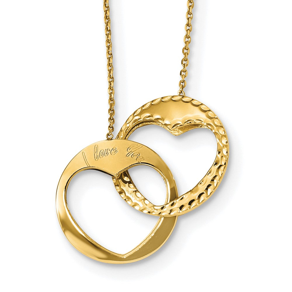 14K Gelbgold Poliert Doppelt Interlocking Herz I Liebe You mit 1 Zoll Verlängerung. Halskette
