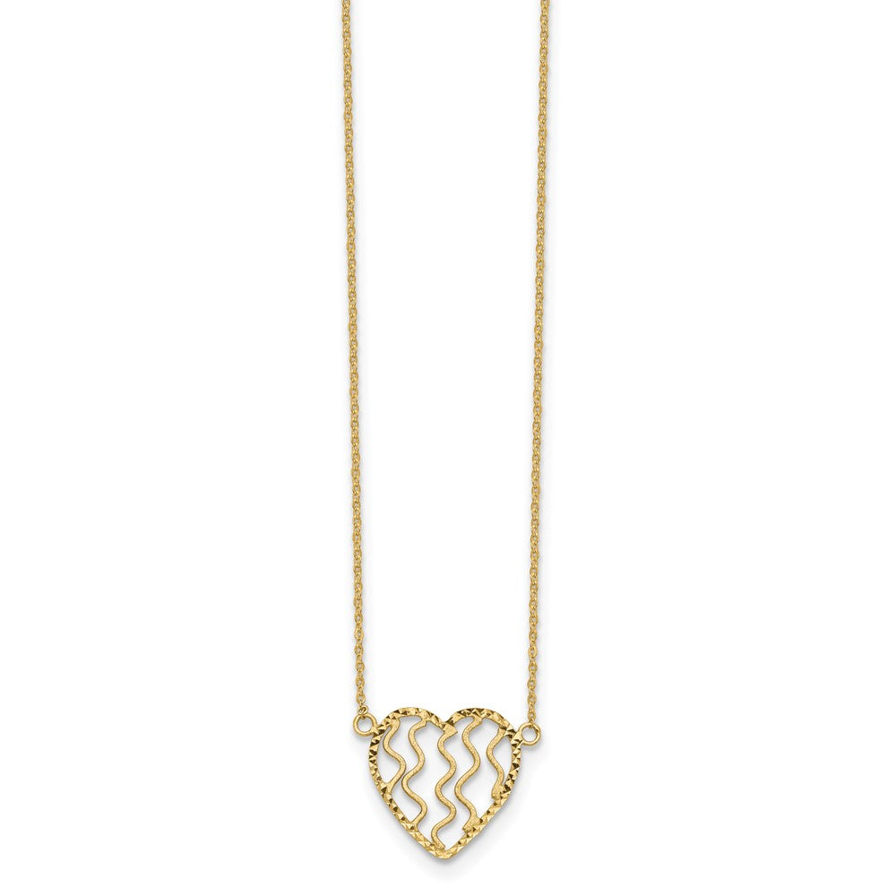 14K Gelbgold Poliert Satiniert und Diamantiert Herz 18 Zoll Halskette