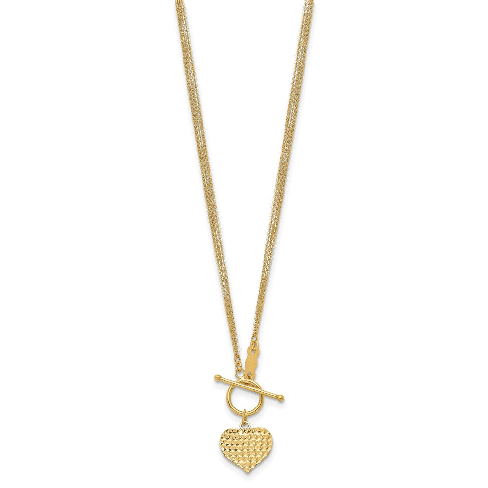 14K Gelbgold Poliert 3-strand Diamantiert Herz Knebel Halskette