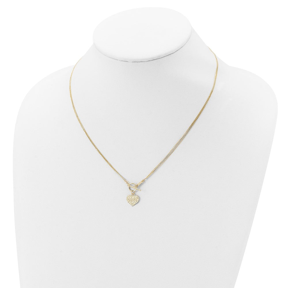 14K Gelbgold Poliert 3-strand Diamantiert Herz Knebel Halskette