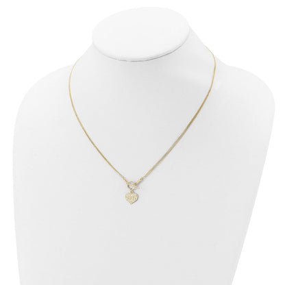 14K Gelbgold Poliert 3-strand Diamantiert Herz Knebel Halskette