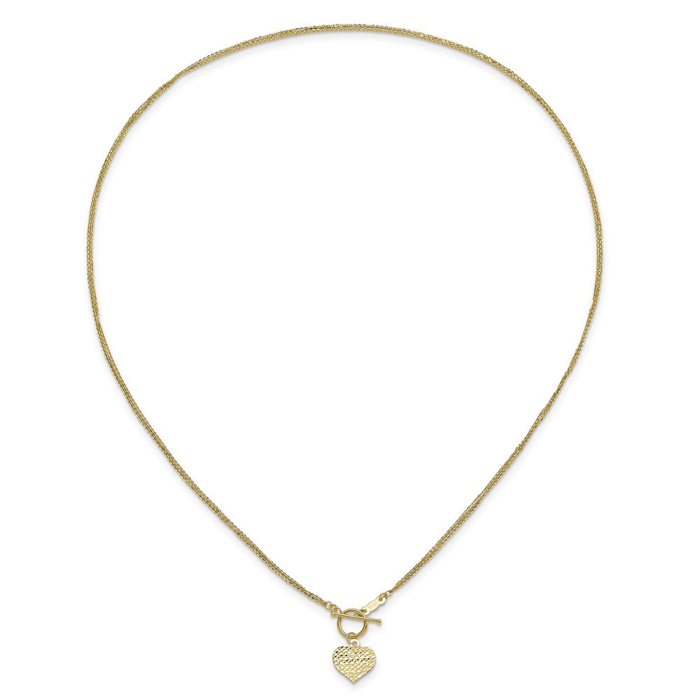 14K Gelbgold Poliert 3-strand Diamantiert Herz Knebel Halskette