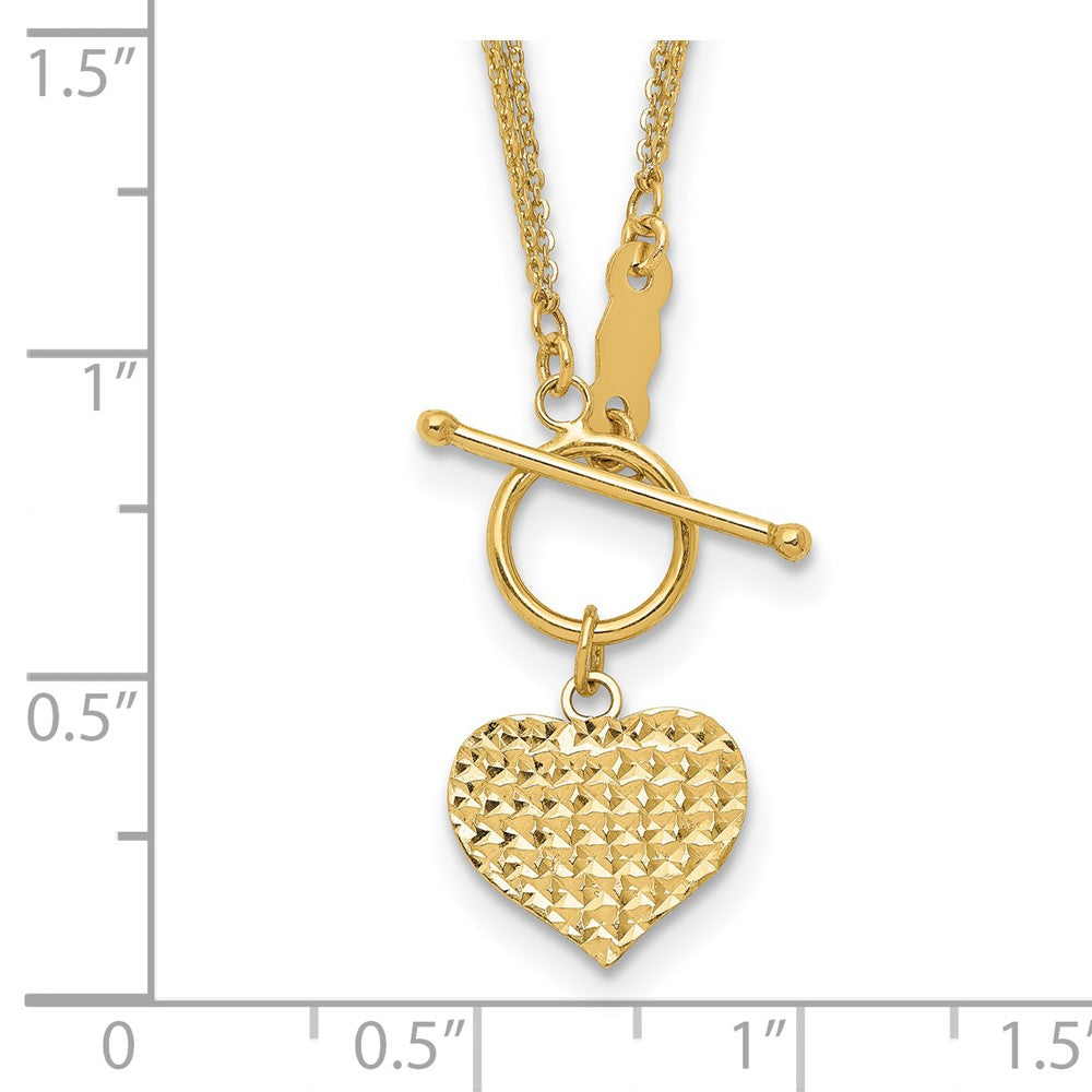 14K Gelbgold Poliert 3-strand Diamantiert Herz Knebel Halskette