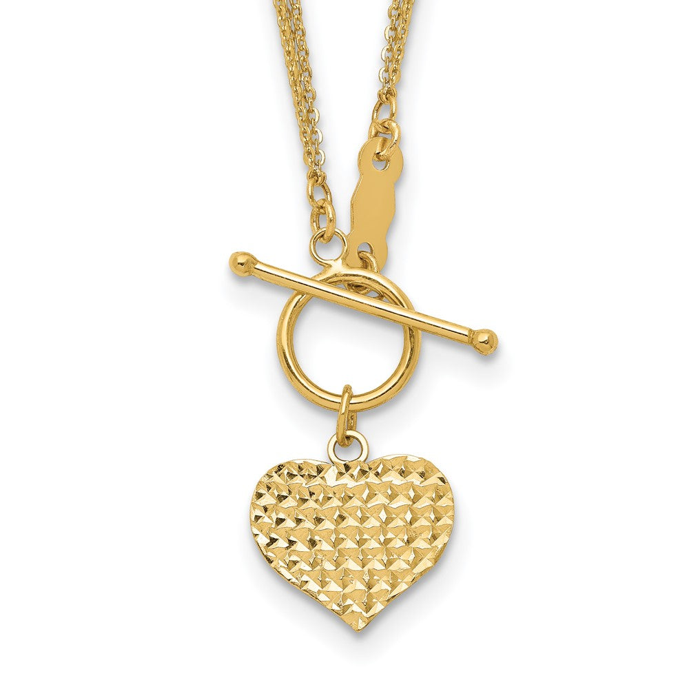 14K Gelbgold Poliert 3-strand Diamantiert Herz Knebel Halskette