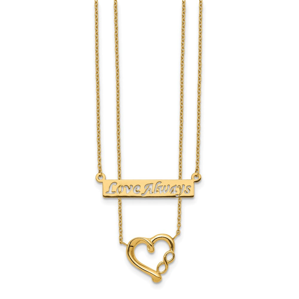 14K Gelbgold Zwei-strand Poliert Liebe Immer Herz Halskette