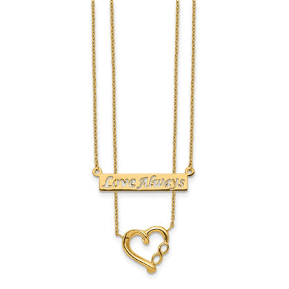 14K Gelbgold Zwei-strand Poliert Liebe Immer Herz Halskette