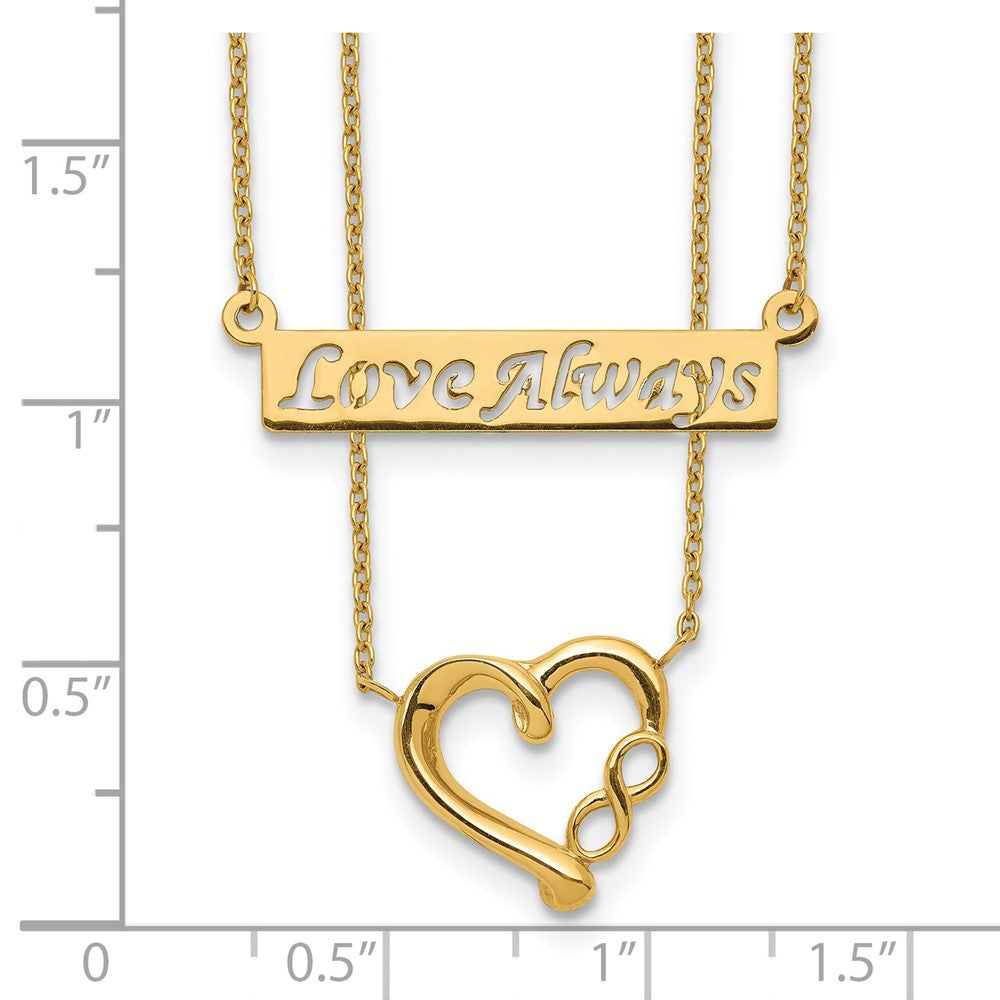 14K Gelbgold Zwei-strand Poliert Liebe Immer Herz Halskette