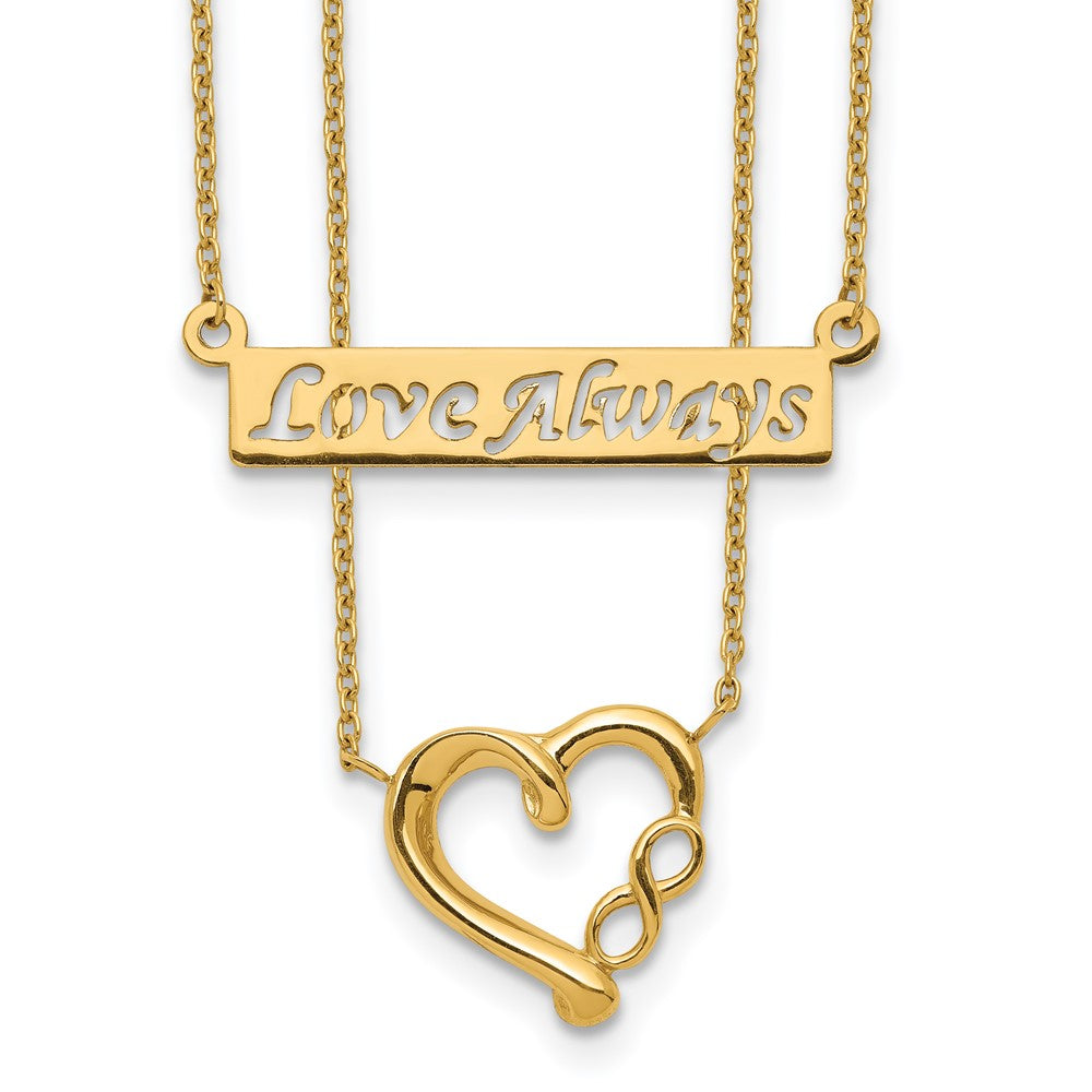 14K Gelbgold Zwei-strand Poliert Liebe Immer Herz Halskette
