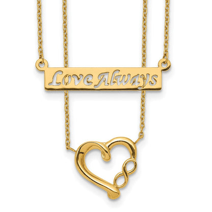14K Gelbgold Zwei-strand Poliert Liebe Immer Herz Halskette