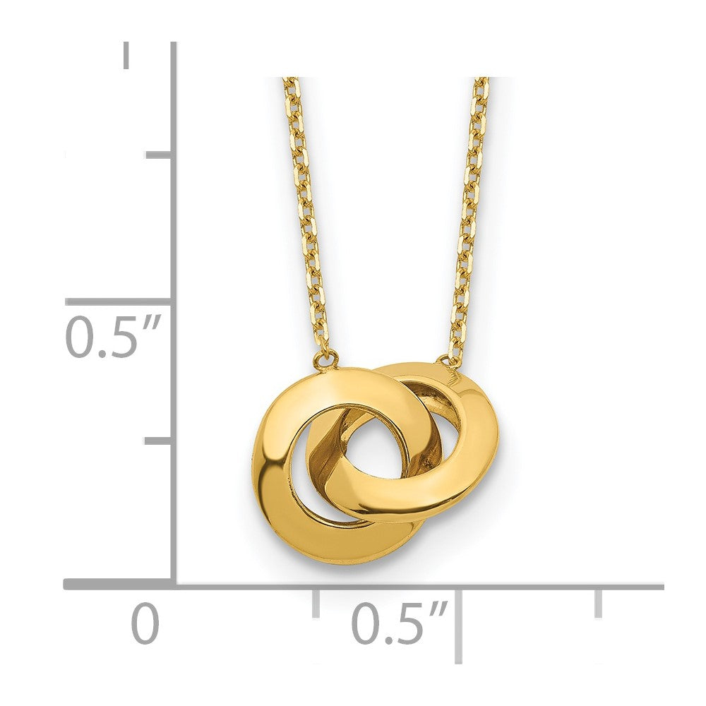 14K Gelbgold Poliert Fantasie Interlocking Kreis 16 Zoll mit 1 Verlängerung. Halskette