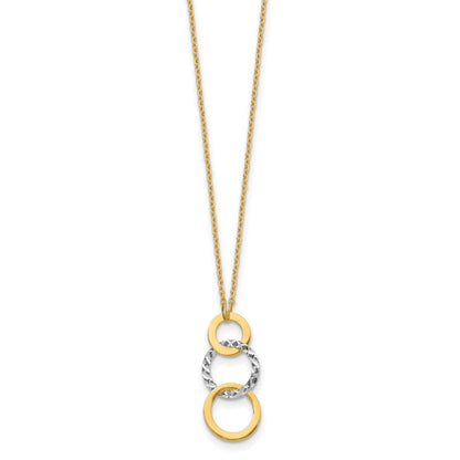 14K Bicolor Poliert & Strukturiert 3-circle Halskette