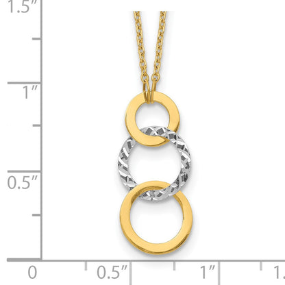 14K Bicolor Poliert & Strukturiert 3-circle Halskette