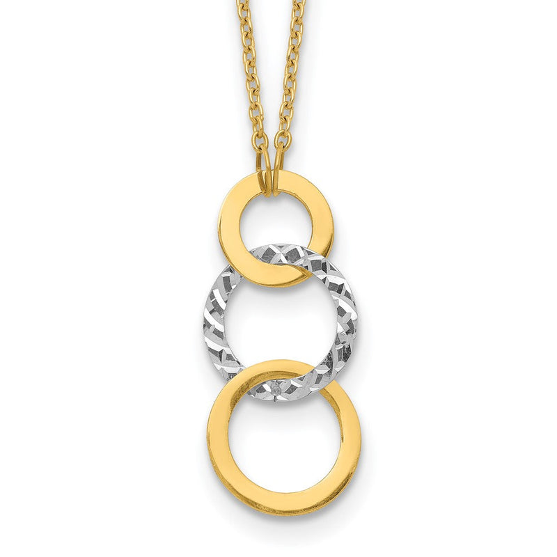 14K Bicolor Poliert & Strukturiert 3-circle Halskette
