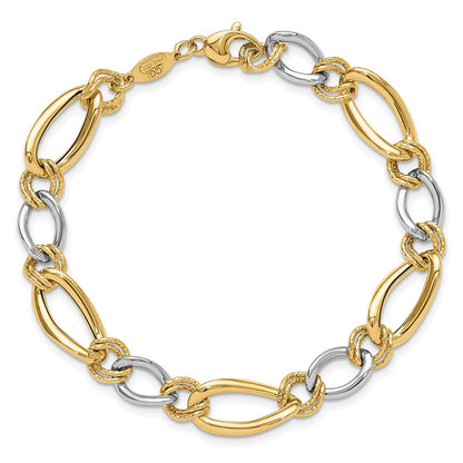 14K Bicolor Poliert & Strukturiert Fantasie Oval Panzer Gliederarmband