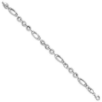 7.75 Zoll 14K Weiß Poliert & Strukturiert Oval Fantasieglieder Armband