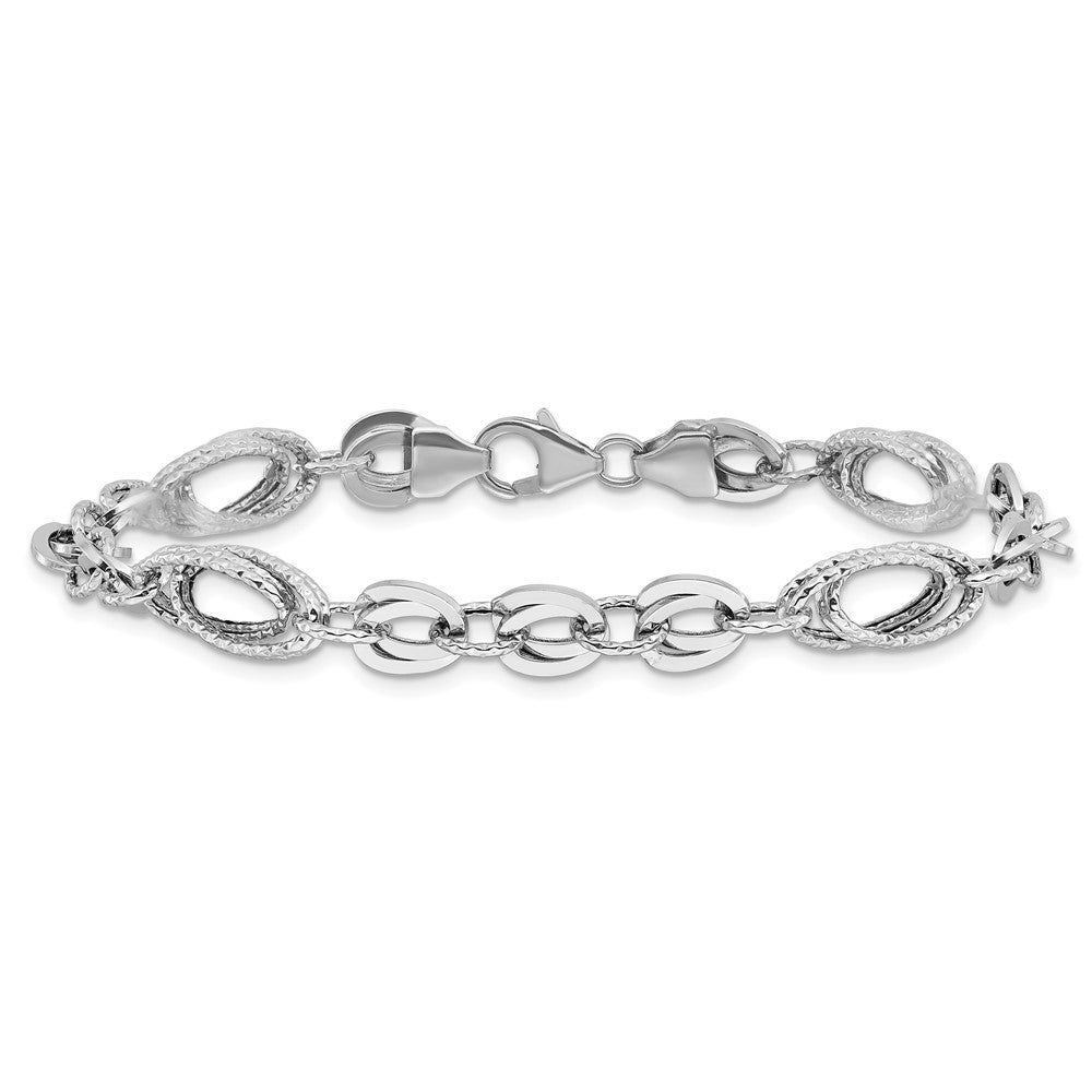 7.75 Zoll 14K Weiß Poliert & Strukturiert Oval Fantasieglieder Armband