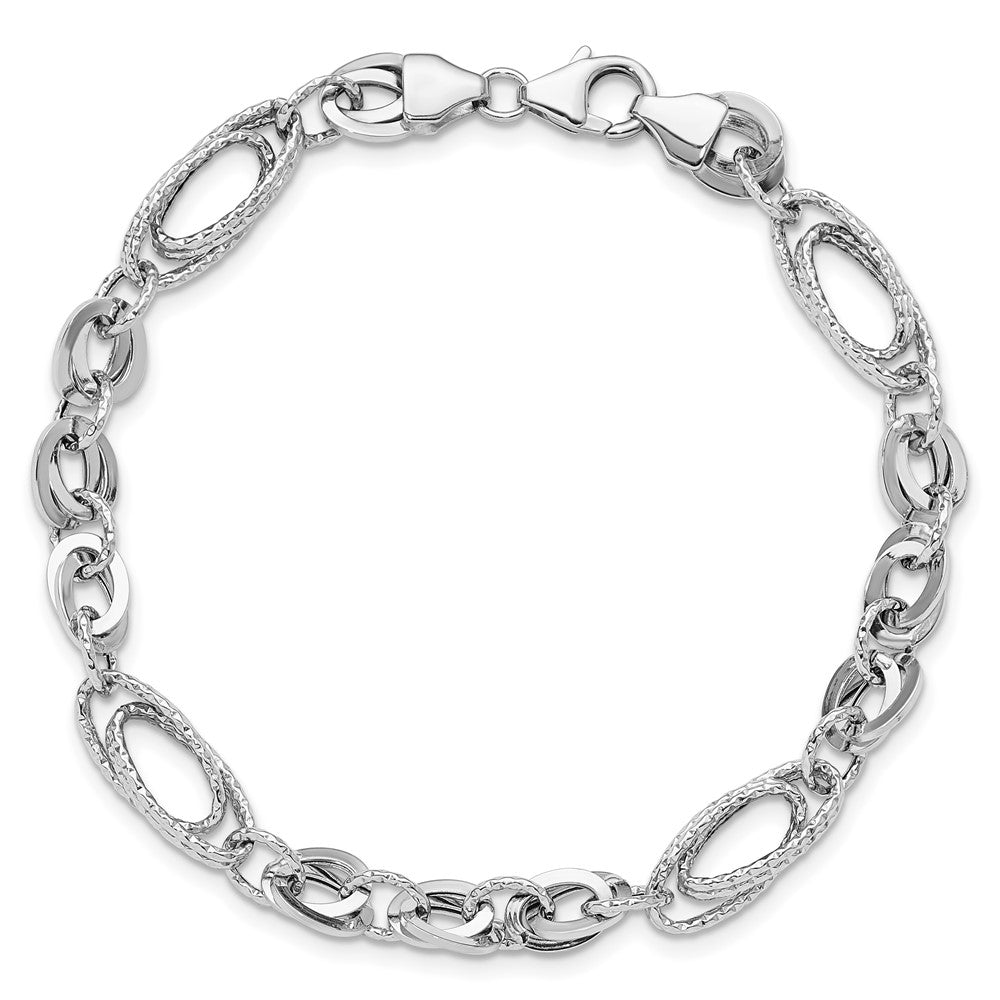 7.75 Zoll 14K Weiß Poliert & Strukturiert Oval Fantasieglieder Armband