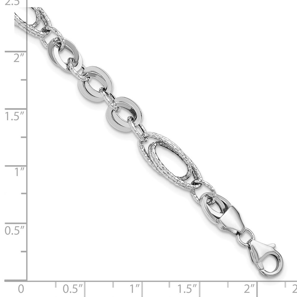7.75 Zoll 14K Weiß Poliert & Strukturiert Oval Fantasieglieder Armband