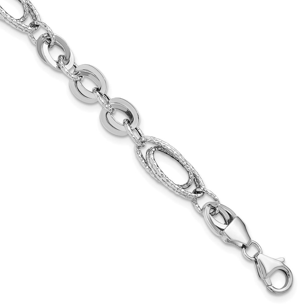 7.75 Zoll 14K Weiß Poliert & Strukturiert Oval Fantasieglieder Armband