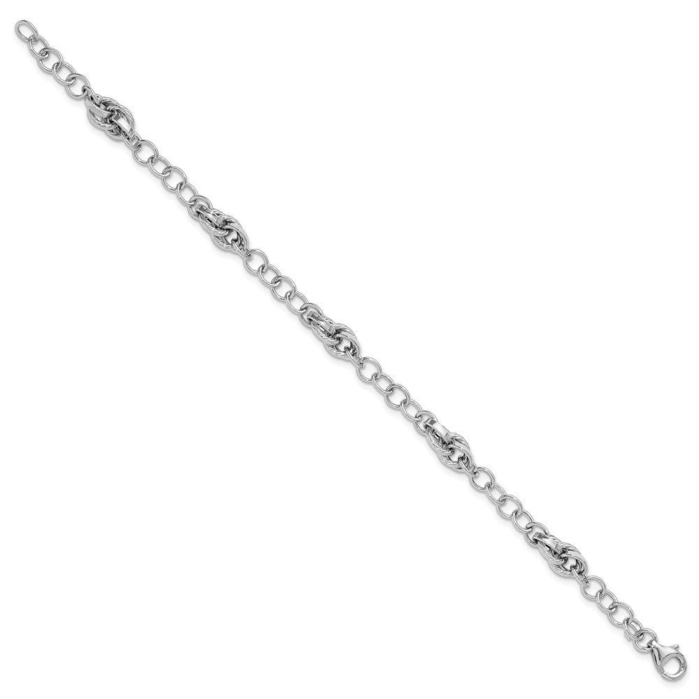 7.75 Zoll 14K Weißgold Poliert und Strukturiert Fantasieglieder Armband