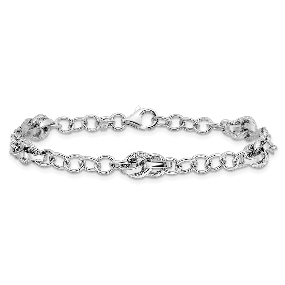 7.75 Zoll 14K Weißgold Poliert und Strukturiert Fantasieglieder Armband