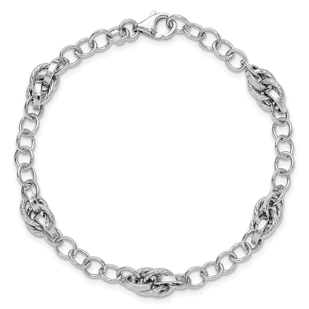 7.75 Zoll 14K Weißgold Poliert und Strukturiert Fantasieglieder Armband