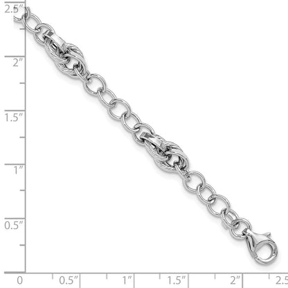 7.75 Zoll 14K Weißgold Poliert und Strukturiert Fantasieglieder Armband