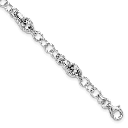 7.75 Zoll 14K Weißgold Poliert und Strukturiert Fantasieglieder Armband