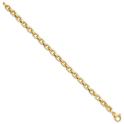 7.5 Zoll 14K Gold Poliert & Strukturiert Fantasieglieder Armband