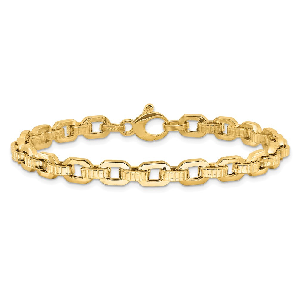 7.5 Zoll 14K Gold Poliert & Strukturiert Fantasieglieder Armband