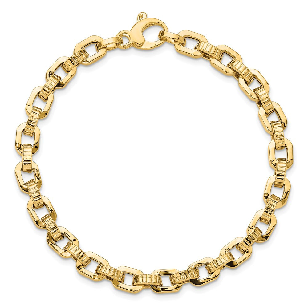 7.5 Zoll 14K Gold Poliert & Strukturiert Fantasieglieder Armband