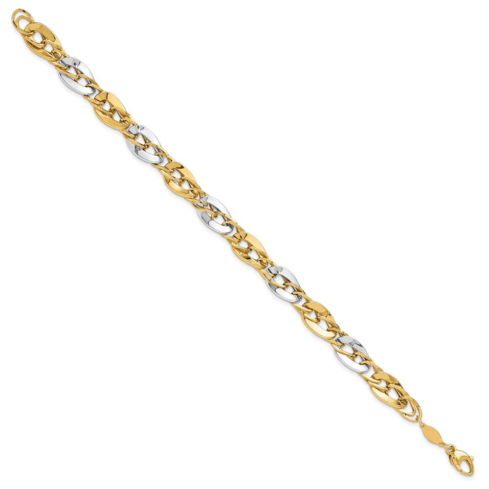 14K Bicolor Poliert Fantasie Doppelt Panzer Glieder Gliederarmband