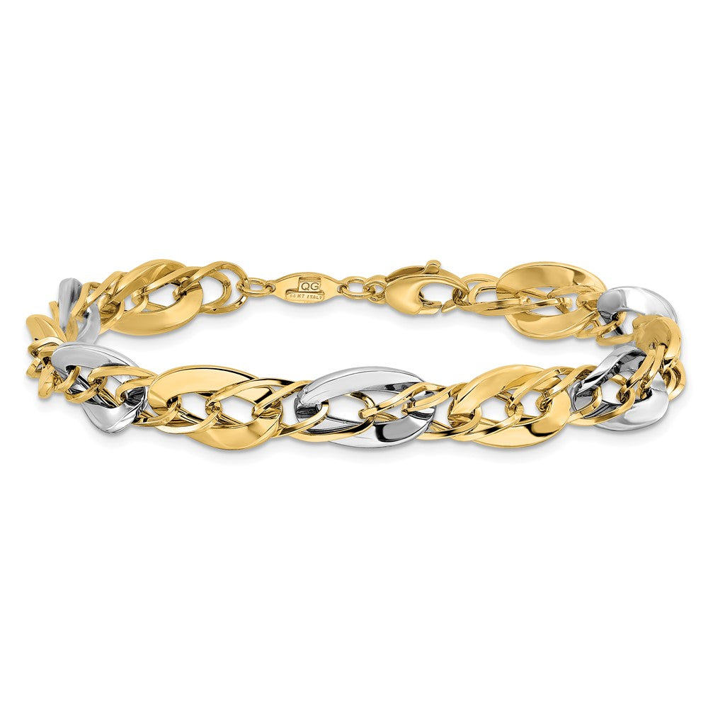 14K Bicolor Poliert Fantasie Doppelt Panzer Glieder Gliederarmband