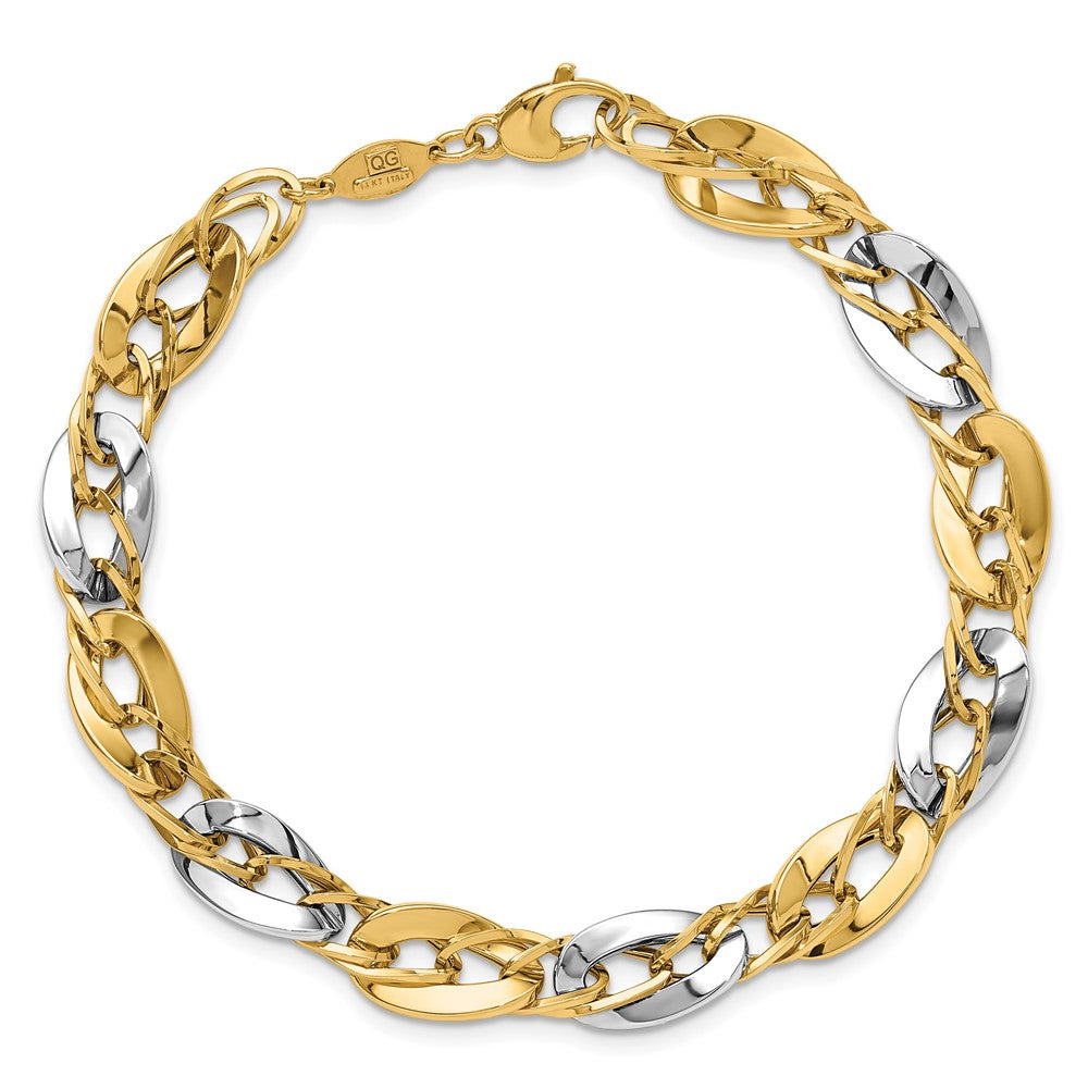 14K Bicolor Poliert Fantasie Doppelt Panzer Glieder Gliederarmband