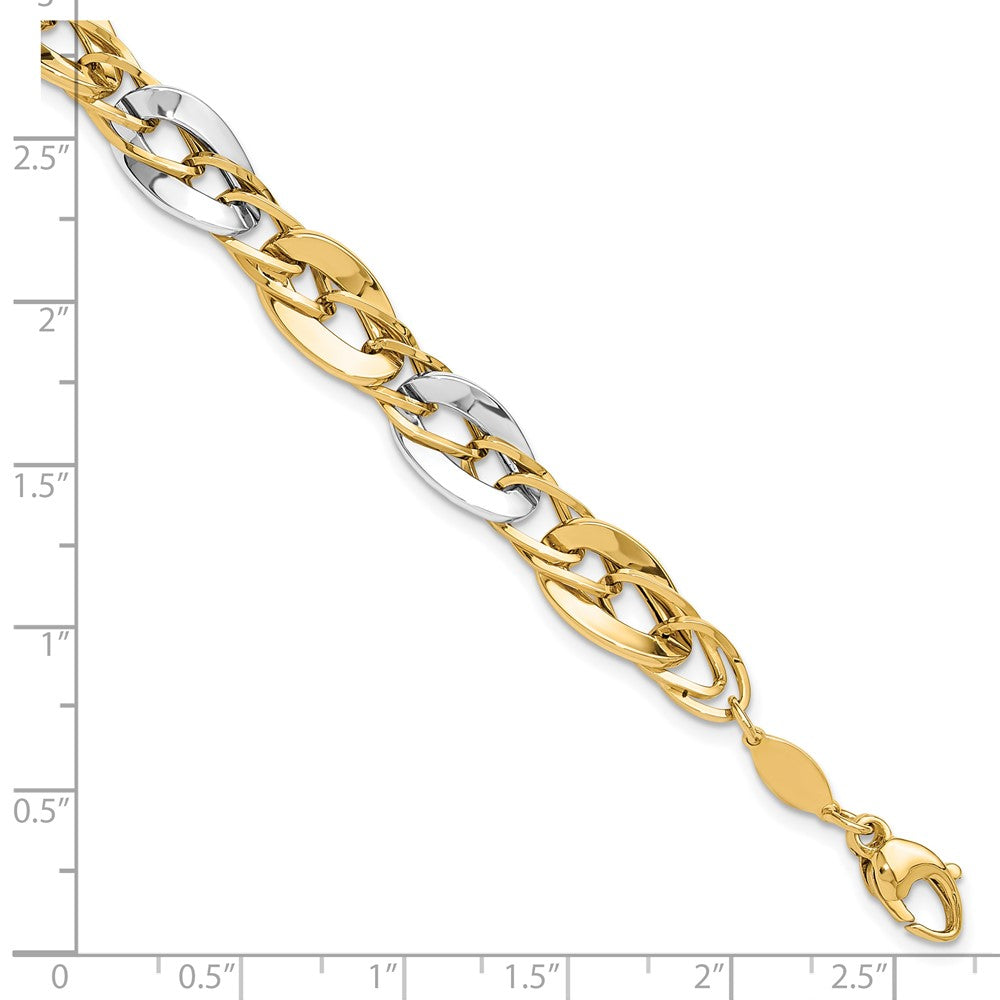 14K Bicolor Poliert Fantasie Doppelt Panzer Glieder Gliederarmband