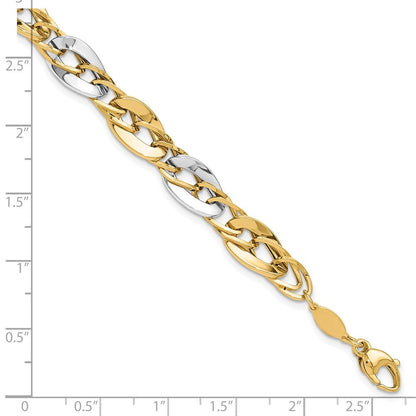 14K Bicolor Poliert Fantasie Doppelt Panzer Glieder Gliederarmband