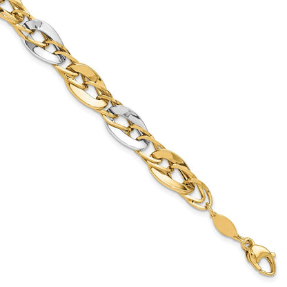 14K Bicolor Poliert Fantasie Doppelt Panzer Glieder Gliederarmband