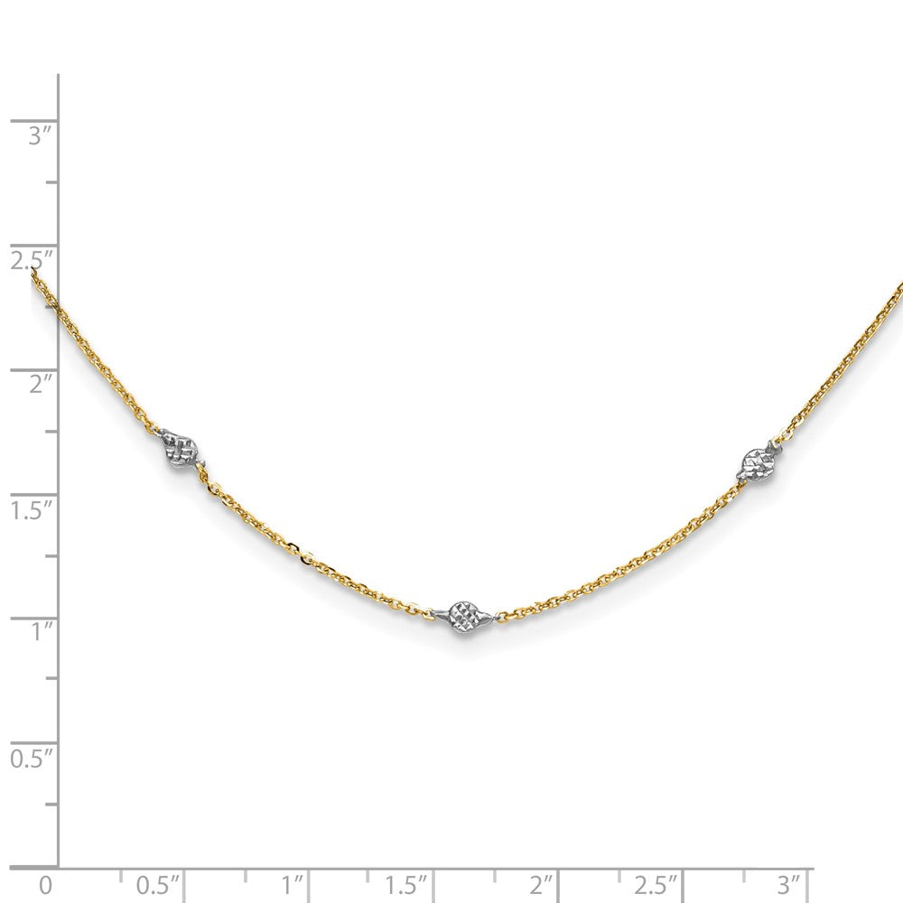 14K Gelb & Rhodium Weiß Poliert Diamantiert mit 2 in Verlängerung Halskette