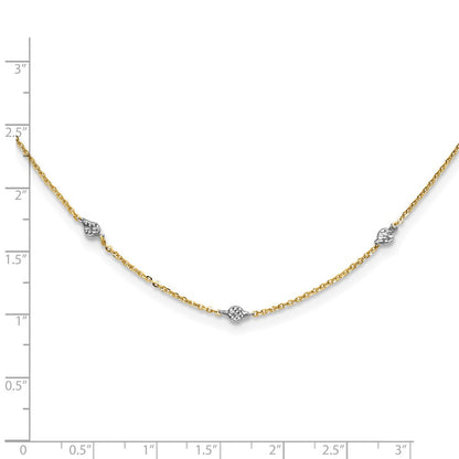 14K Gelb & Rhodium Weiß Poliert Diamantiert mit 2 in Verlängerung Halskette