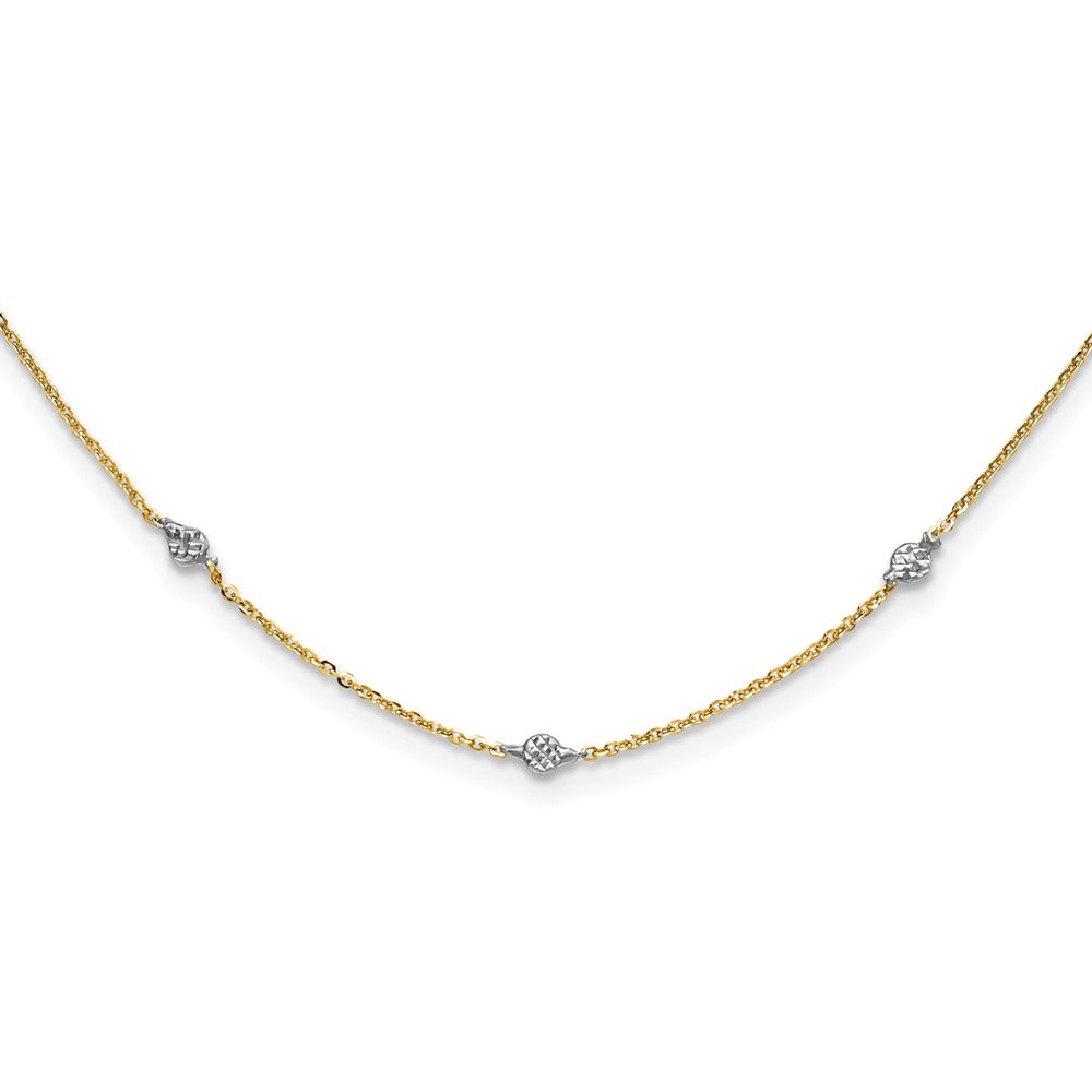 14K Gelb & Rhodium Weiß Poliert Diamantiert mit 2 in Verlängerung Halskette