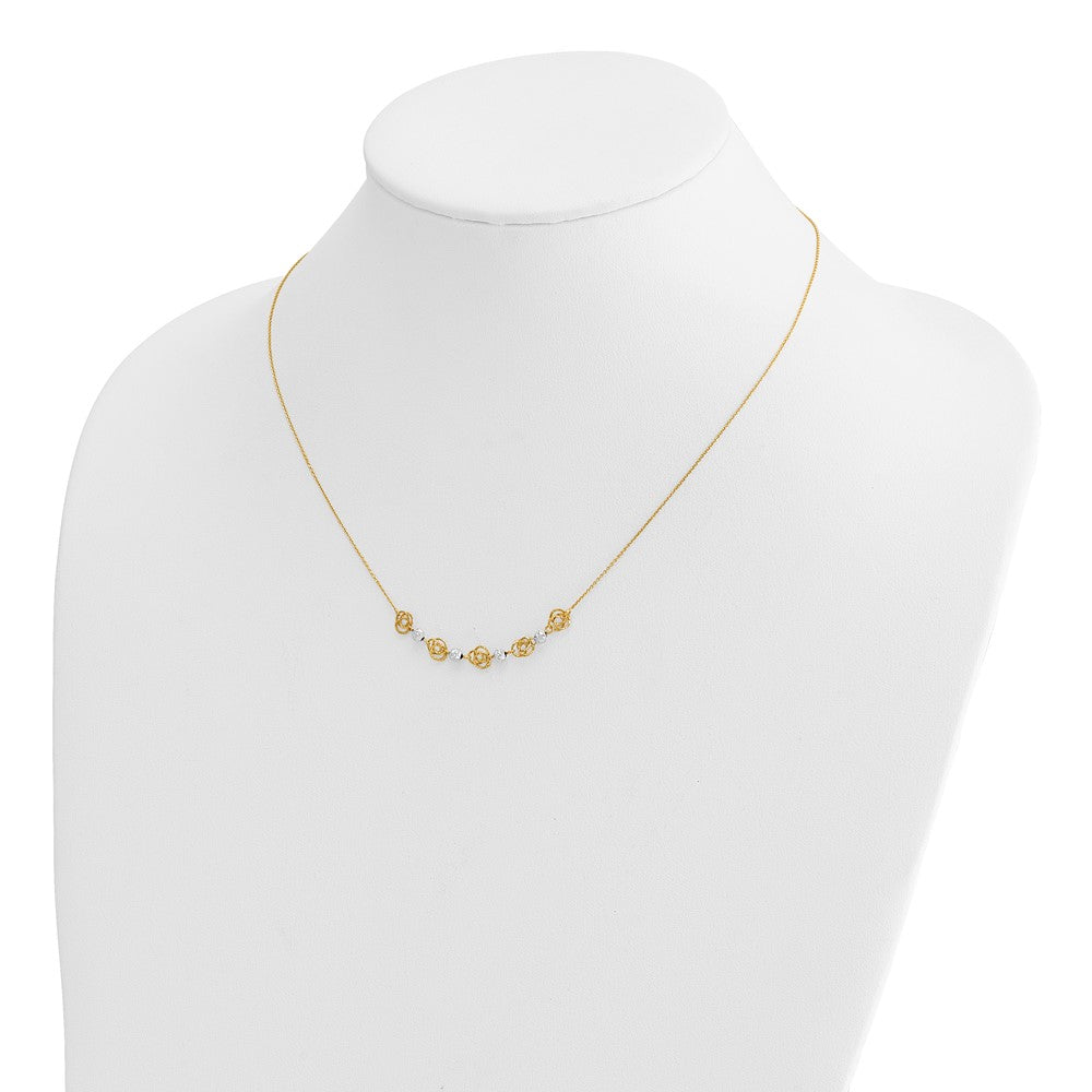14K Bicolor Diamantiert Perlen & Knots Halskette